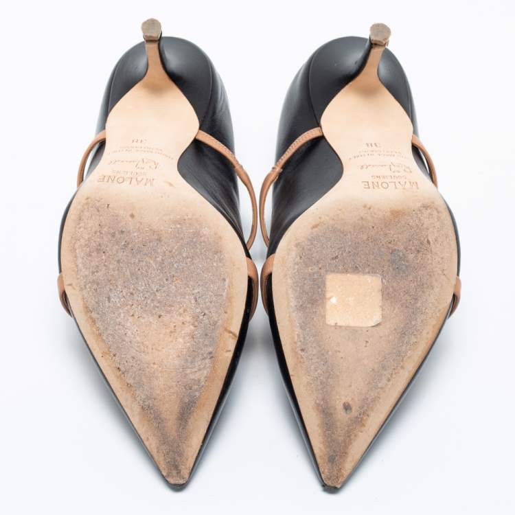 Pre Owned Malone Souliers Black/Beige Leather Maureen Mules Size 38