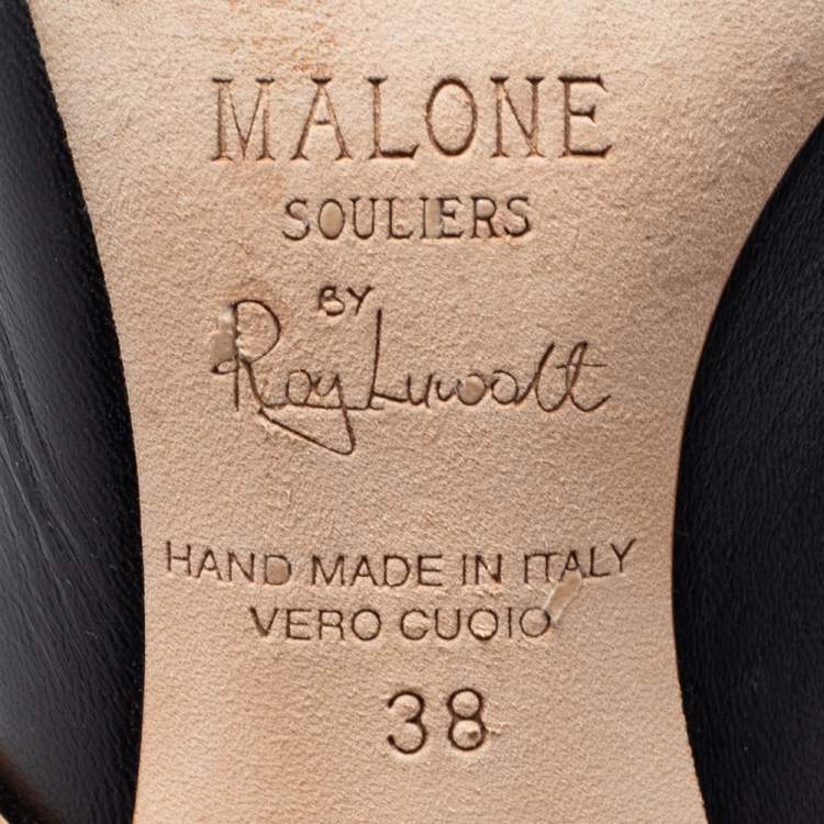Pre Owned Malone Souliers Black/Beige Leather Maureen Mules Size 38