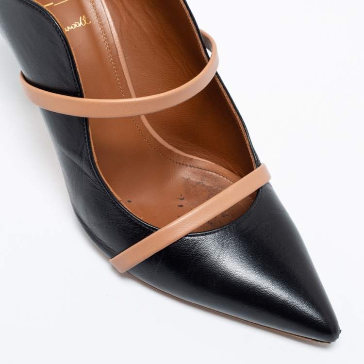 Pre Owned Malone Souliers Black/Beige Leather Maureen Mules Size 38