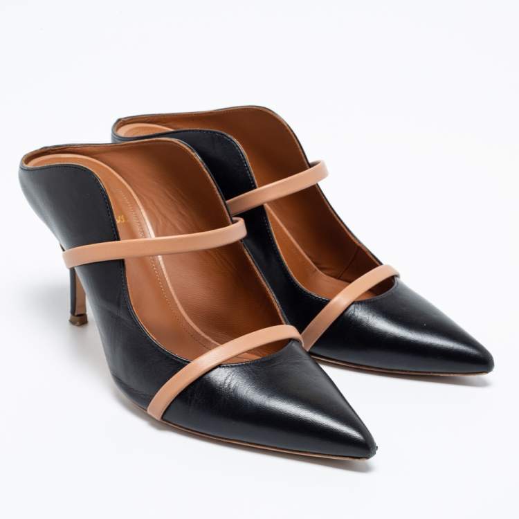 Pre Owned Malone Souliers Black/Beige Leather Maureen Mules Size 38