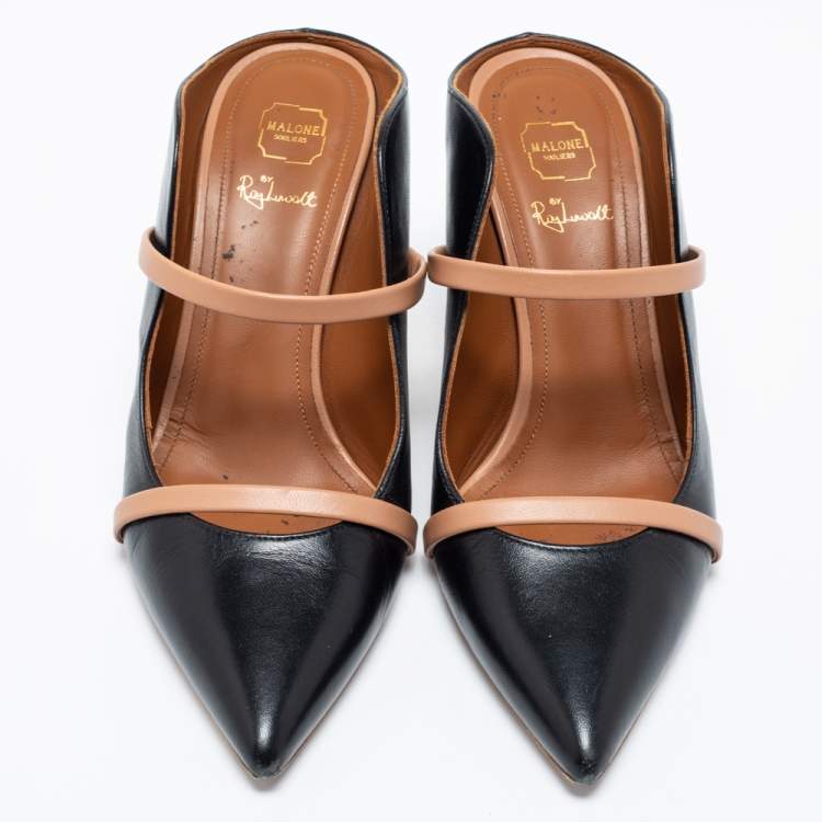 Pre Owned Malone Souliers Black/Beige Leather Maureen Mules Size 38