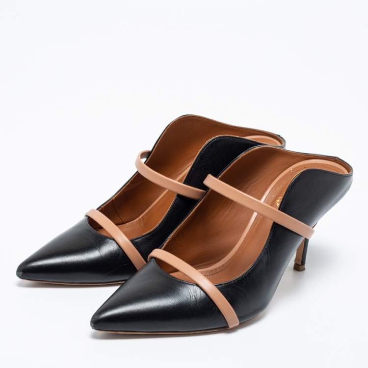 Pre Owned Malone Souliers Black/Beige Leather Maureen Mules Size 38