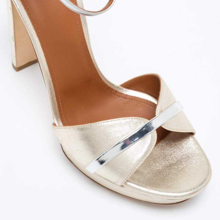 Pre Owned Malone Souliers Metallic Gold/Silver Leather Miranda Platform Ankle Strap Sandals Size 41