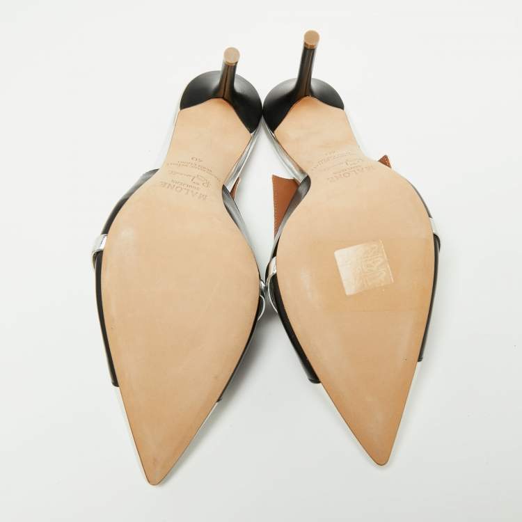 Pre Owned Malone Souliers White/Black Leather Danielle Mules Size 40