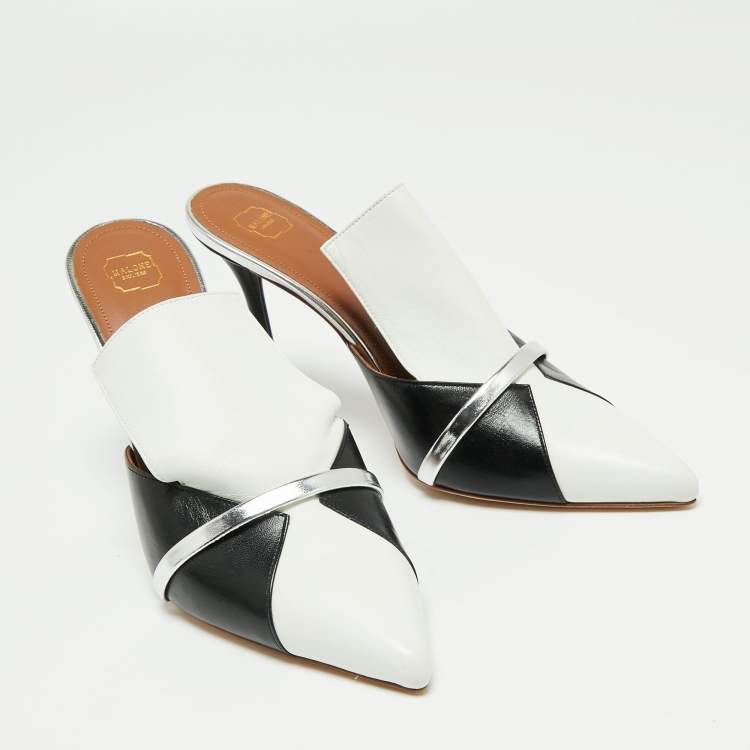 Pre Owned Malone Souliers White/Black Leather Danielle Mules Size 40