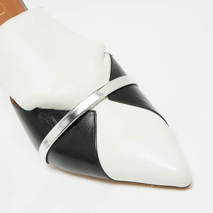 Pre Owned Malone Souliers White/Black Leather Danielle Mules Size 40