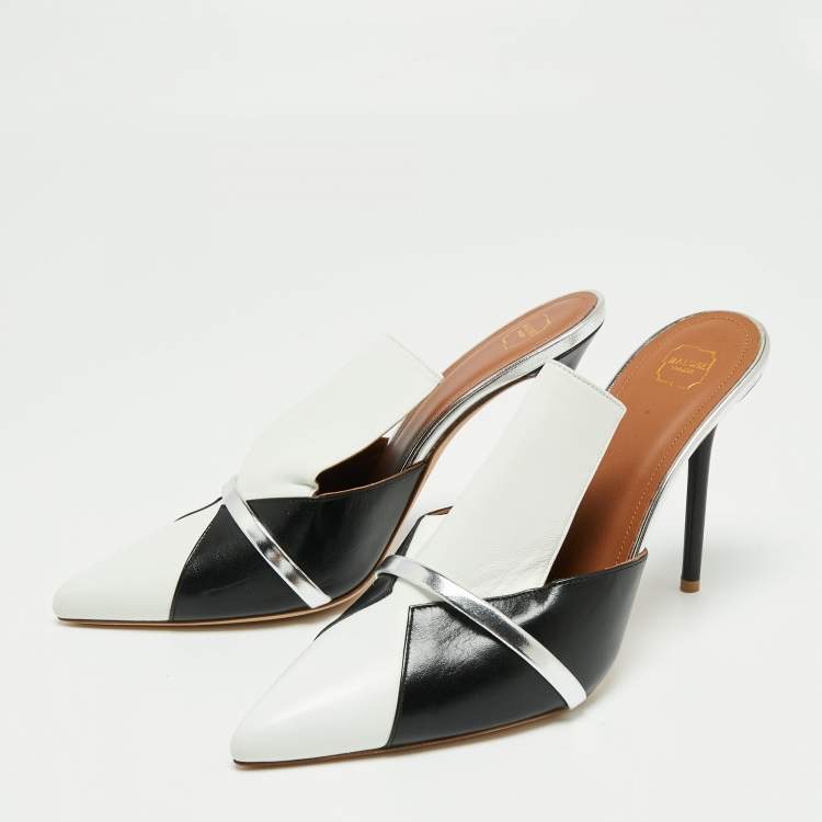 Pre Owned Malone Souliers White/Black Leather Danielle Mules Size 40