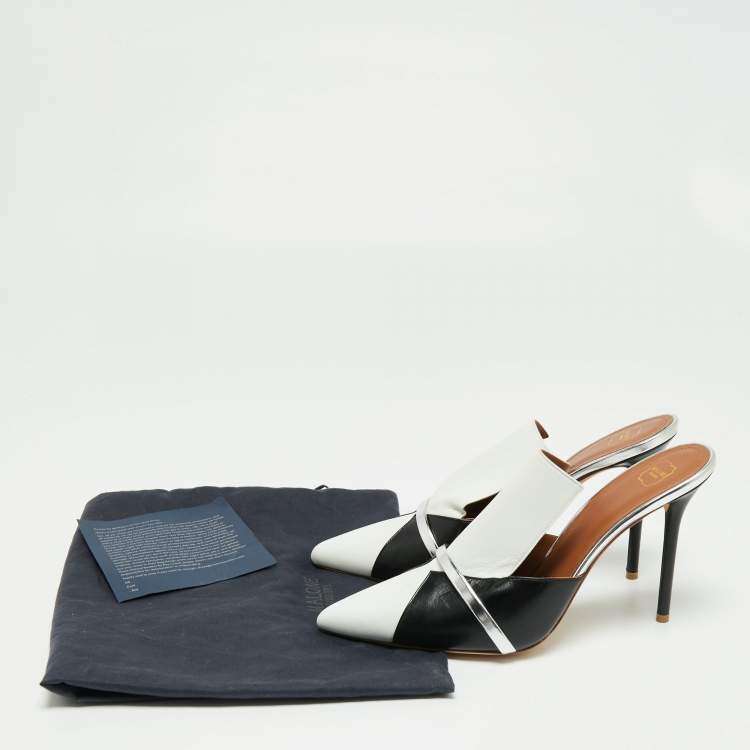 Pre Owned Malone Souliers White/Black Leather Danielle Mules Size 40