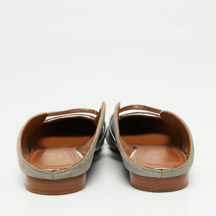 Pre Owned Malone Souliers Grey/Silver Suede and Leather Maureen Pointed-Toe Flats Size 39