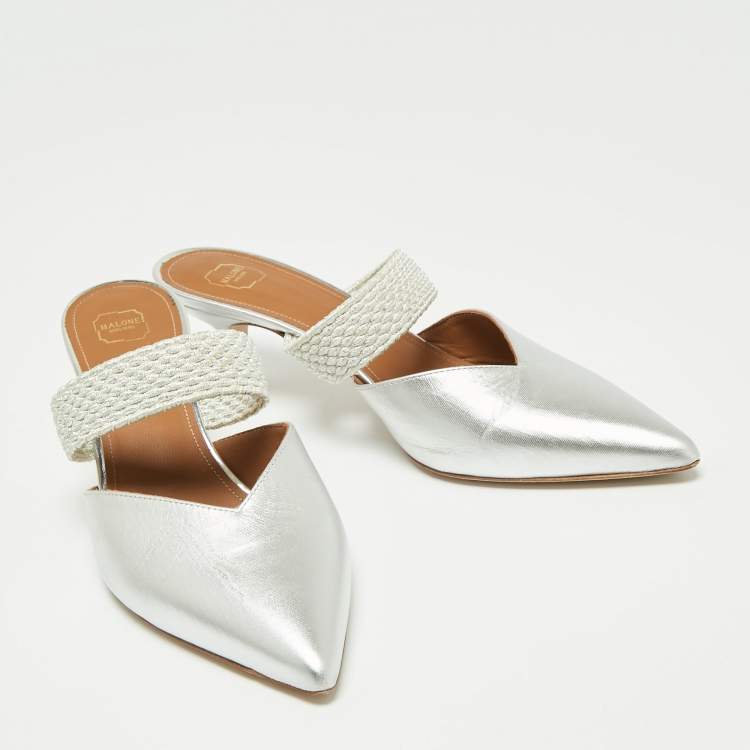Pre Owned Malone Souliers Silver Leather Maisie Mule Sandals Size 37.5
