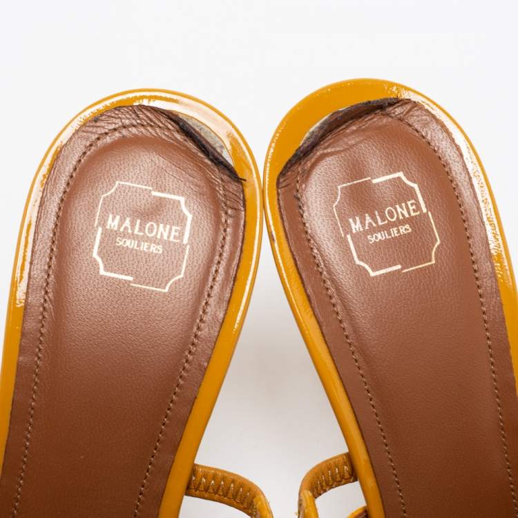 Pre Owned Malone Souliers Mustard Yellow Suede and Patent Leather Laney Slide Sandals Size 38