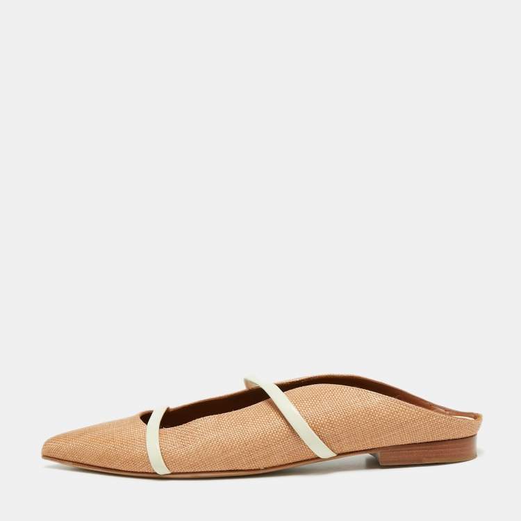 مملوكة مسبقًا Malone Souliers Beige/White Raffia and Leather Maureen Flats Size 39.5