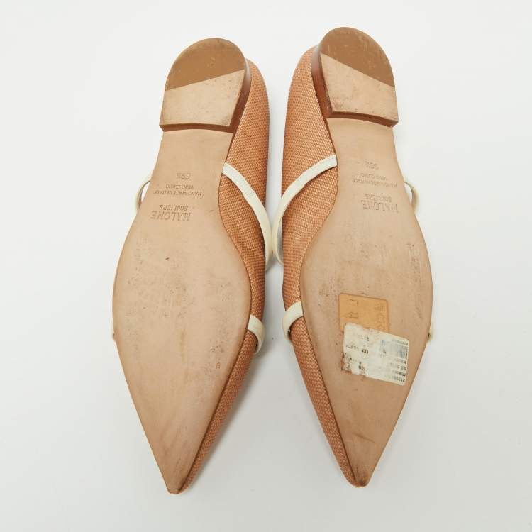مملوكة مسبقًا Malone Souliers Beige/White Raffia and Leather Maureen Flats Size 39.5