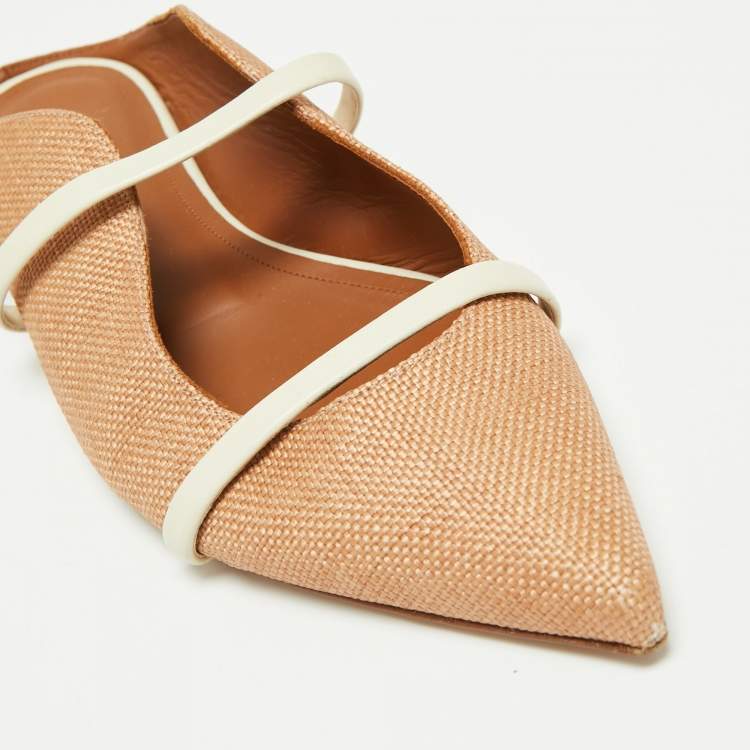 مملوكة مسبقًا Malone Souliers Beige/White Raffia and Leather Maureen Flats Size 39.5