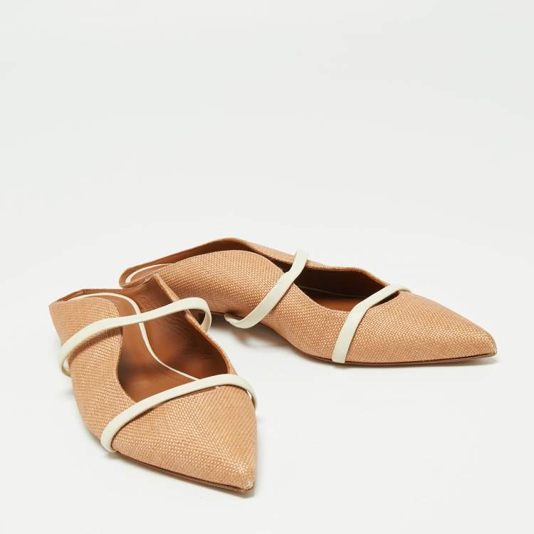 مملوكة مسبقًا Malone Souliers Beige/White Raffia and Leather Maureen Flats Size 39.5