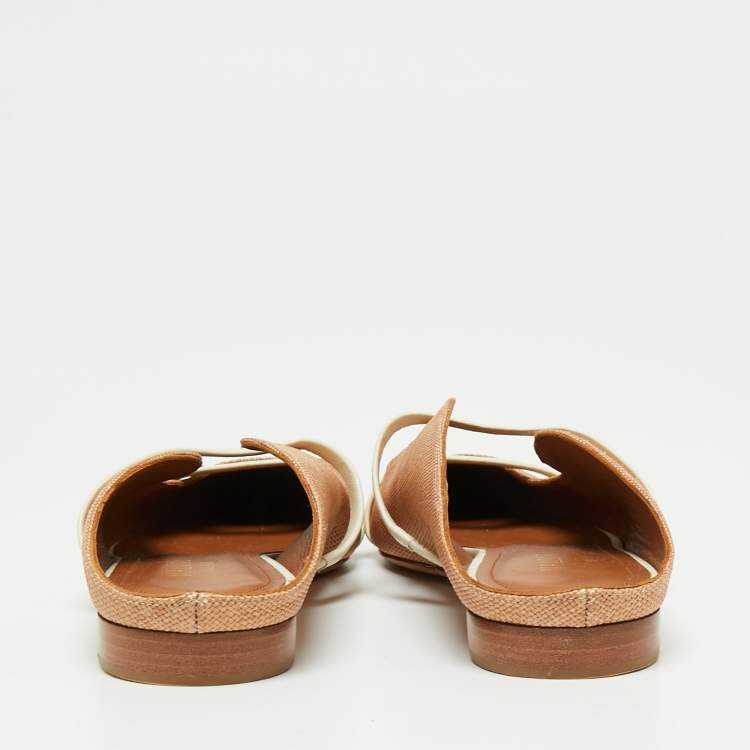 مملوكة مسبقًا Malone Souliers Beige/White Raffia and Leather Maureen Flats Size 39.5