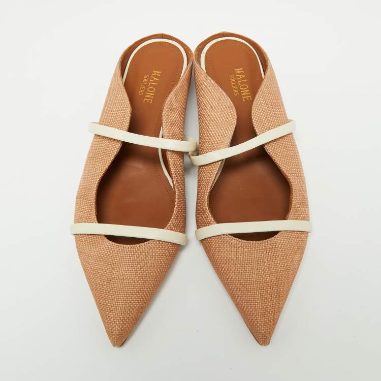 مملوكة مسبقًا Malone Souliers Beige/White Raffia and Leather Maureen Flats Size 39.5