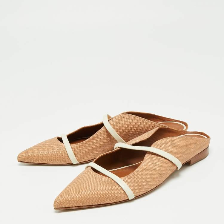 مملوكة مسبقًا Malone Souliers Beige/White Raffia and Leather Maureen Flats Size 39.5
