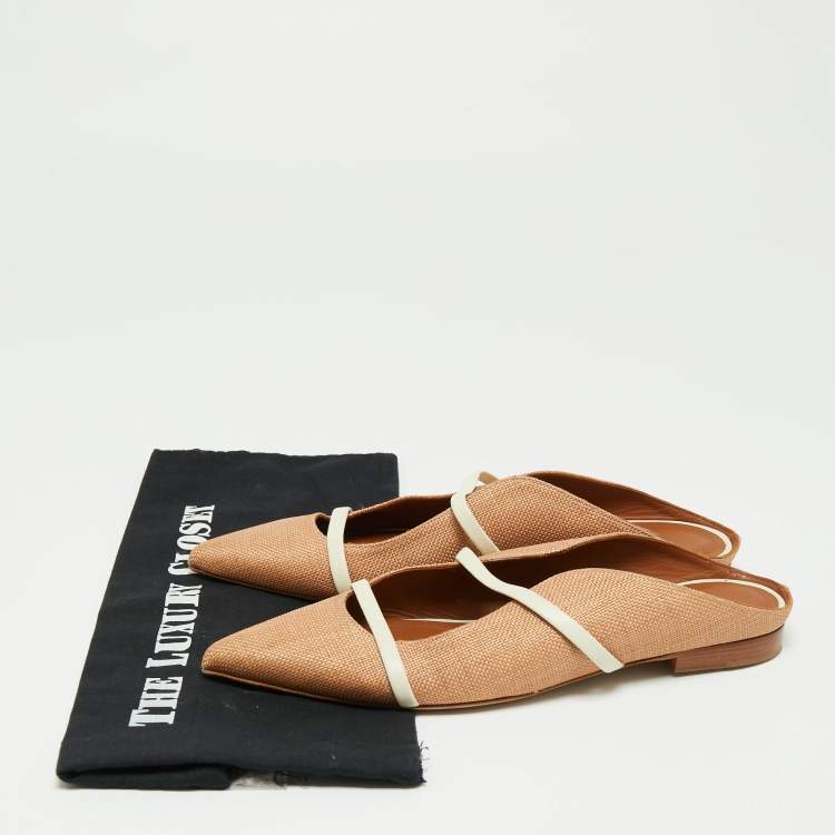 مملوكة مسبقًا Malone Souliers Beige/White Raffia and Leather Maureen Flats Size 39.5