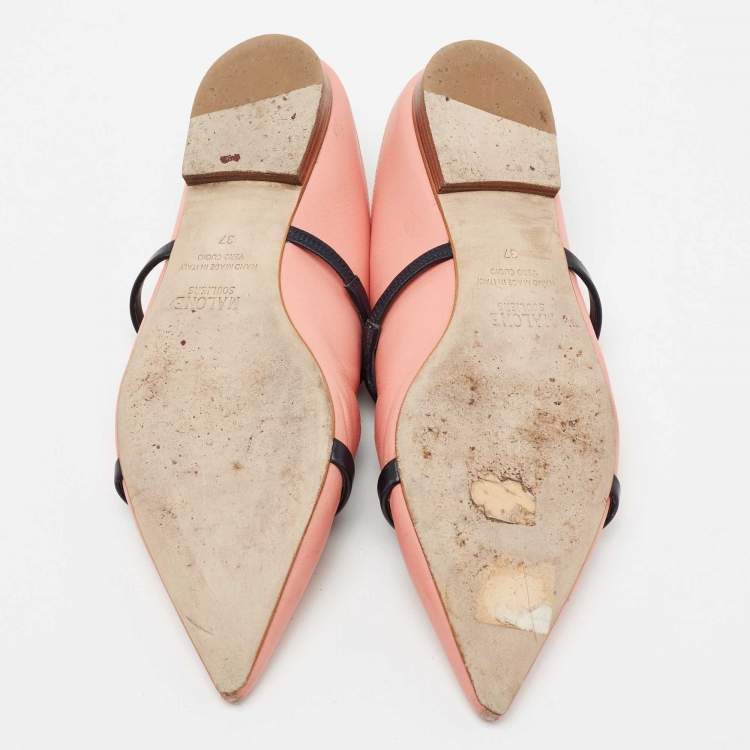 Pre Owned Malone Souliers Coral Pink Leather Maureen Flats Size 37