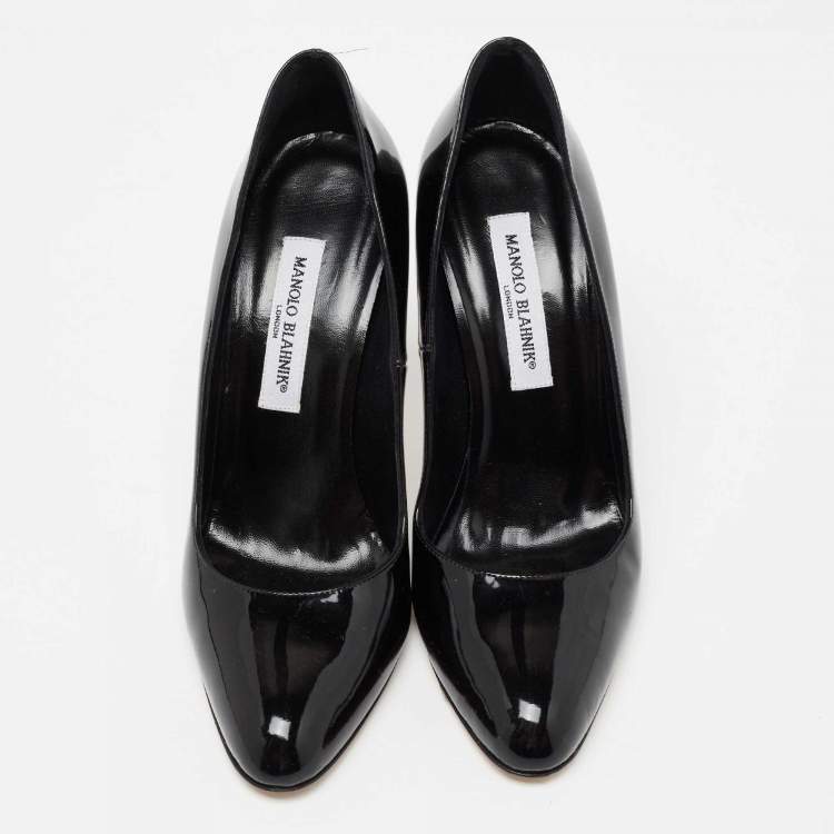 Pre Owned Manolo Blahnik Black Patent Leather Round Toe Pumps Size 40 