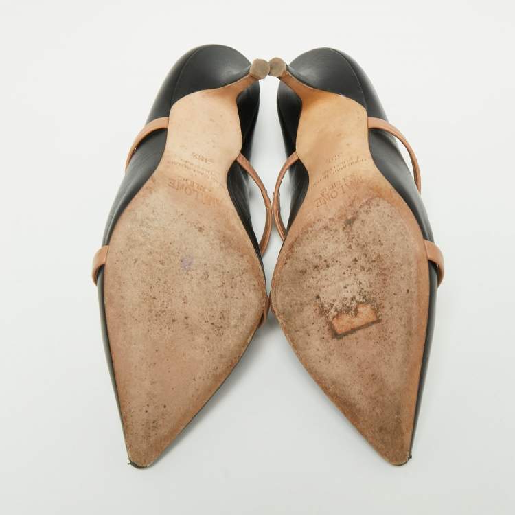 مملوكة مسبقًا Malone Souliers Black Leather Maureen Pointed Toe Mules Sandals Size 35.5