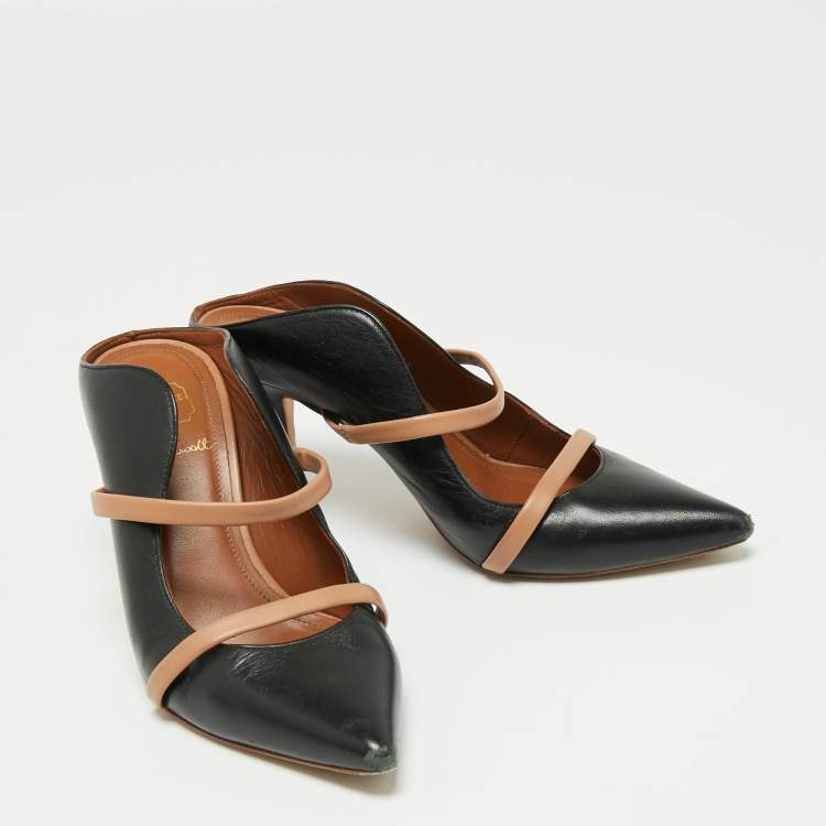 مملوكة مسبقًا Malone Souliers Black Leather Maureen Pointed Toe Mules Sandals Size 35.5