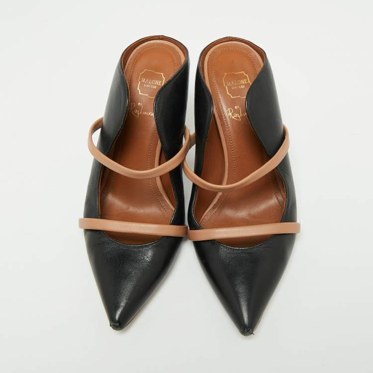 مملوكة مسبقًا Malone Souliers Black Leather Maureen Pointed Toe Mules Sandals Size 35.5