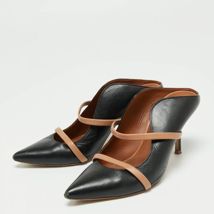 مملوكة مسبقًا Malone Souliers Black Leather Maureen Pointed Toe Mules Sandals Size 35.5