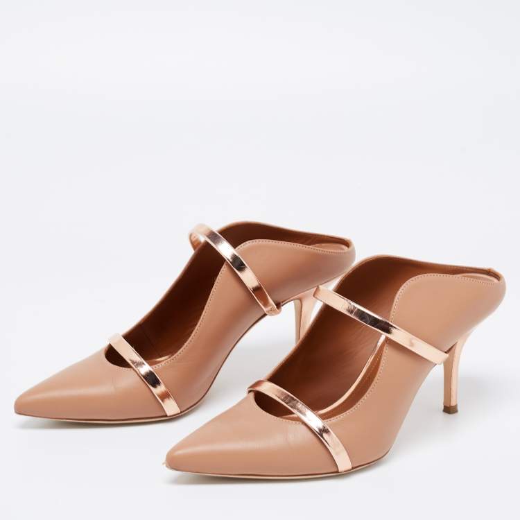 Pre Owned Malone Souliers Beige/Rose Gold Leather Maureen Pumps Size 37