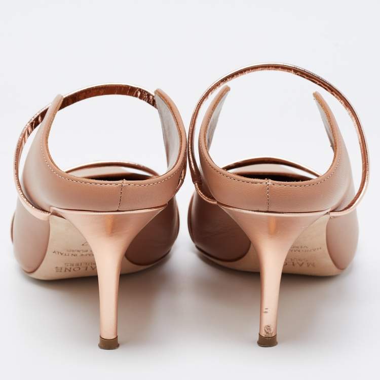 Pre Owned Malone Souliers Beige/Rose Gold Leather Maureen Pumps Size 37