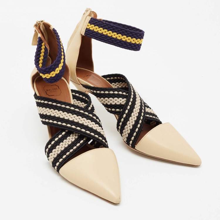 Pre Owned Malone Souliers x Roksanda Beige Leather and Elastic Dana Criss Cross Ankle-Strap Pumps Size 39