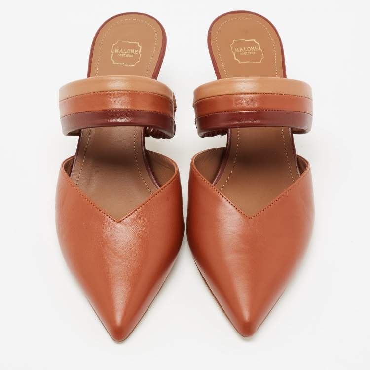 Pre Owned Malone Souliers Brown Leather Mia Mules Size 39