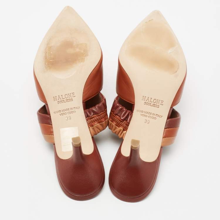Pre Owned Malone Souliers Brown Leather Mia Mules Size 39