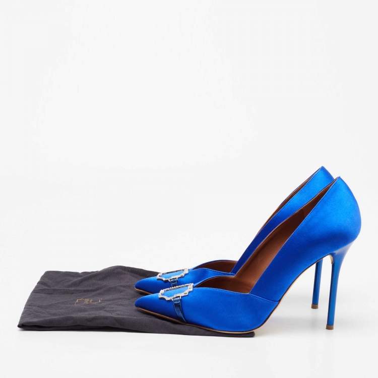 Pre Owned Malone Souliers Blue Satin Embellished  Pumps Size 41