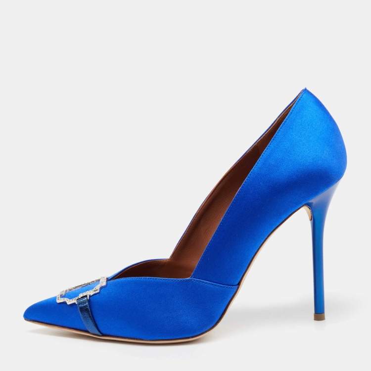 Pre Owned Malone Souliers Blue Satin Embellished  Pumps Size 41
