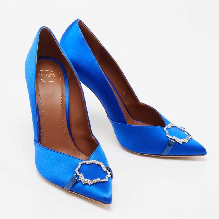 Pre Owned Malone Souliers Blue Satin Embellished  Pumps Size 41