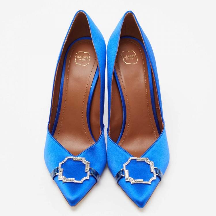 Pre Owned Malone Souliers Blue Satin Embellished  Pumps Size 41