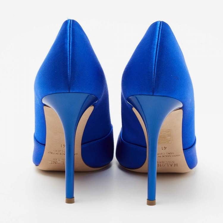 Pre Owned Malone Souliers Blue Satin Embellished  Pumps Size 41