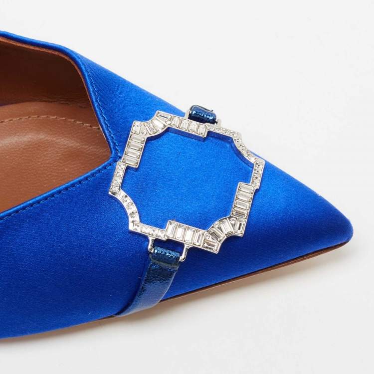 Pre Owned Malone Souliers Blue Satin Embellished  Pumps Size 41