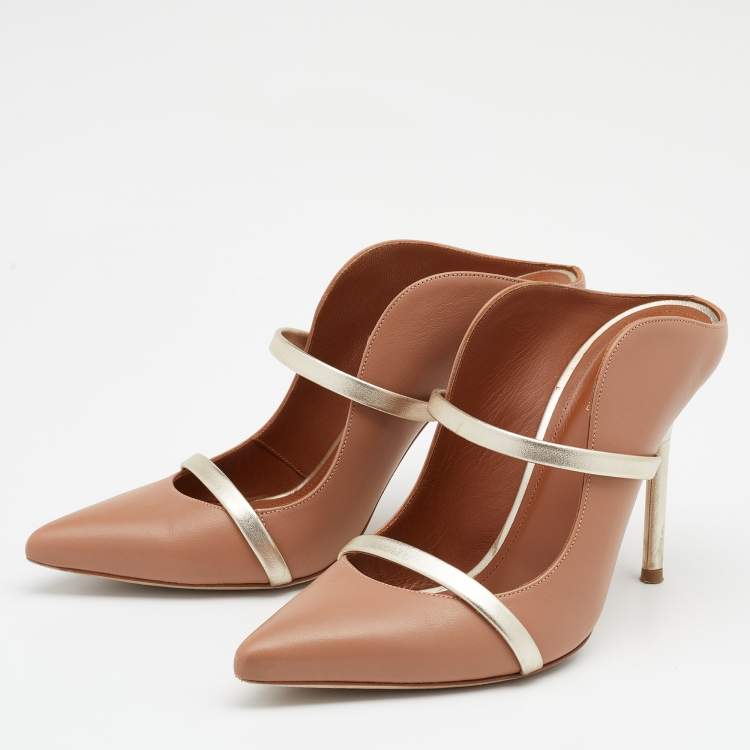 مملوكة مسبقًا Malone Souliers Beige/Gold Leather Maureen Mules Size 37.5