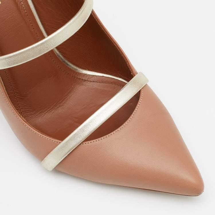 مملوكة مسبقًا Malone Souliers Beige/Gold Leather Maureen Mules Size 37.5