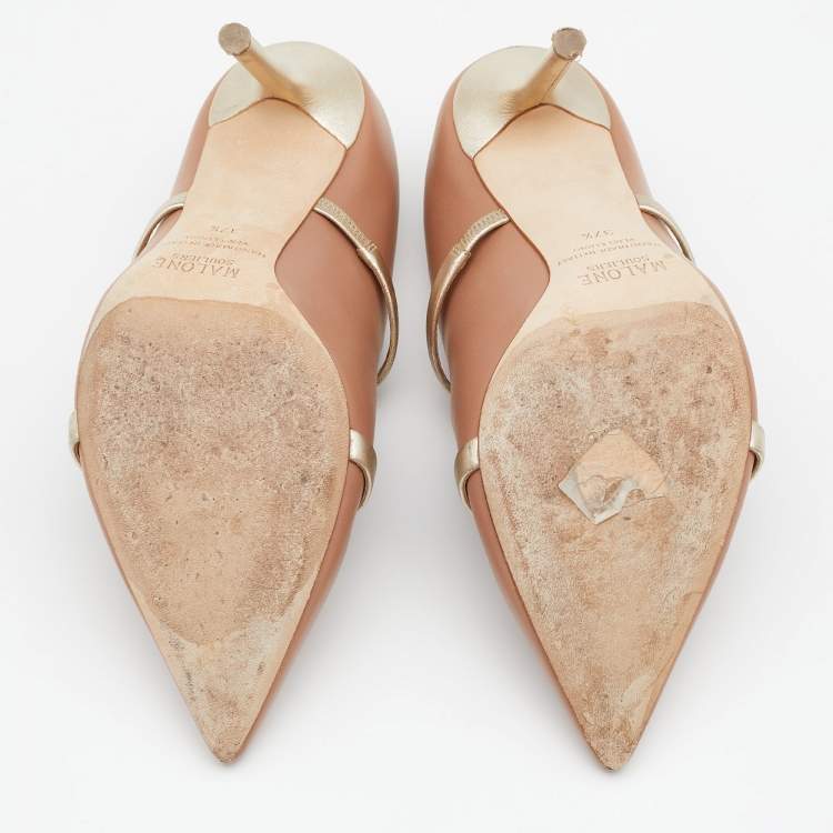 مملوكة مسبقًا Malone Souliers Beige/Gold Leather Maureen Mules Size 37.5
