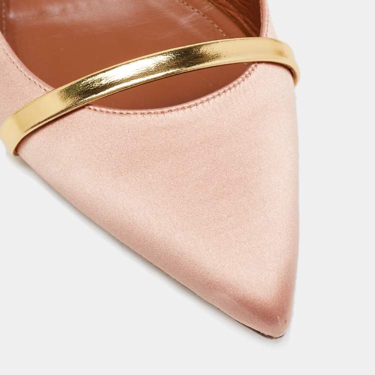 مملوكة مسبقًا Malone Souliers Beige/Gold Satin And Leather Maureen Mules Size 39