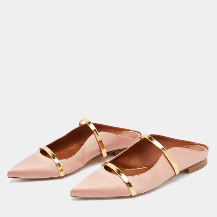 مملوكة مسبقًا Malone Souliers Beige/Gold Satin And Leather Maureen Mules Size 39