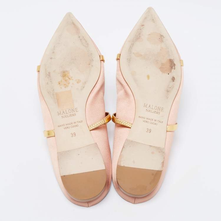 مملوكة مسبقًا Malone Souliers Beige/Gold Satin And Leather Maureen Mules Size 39