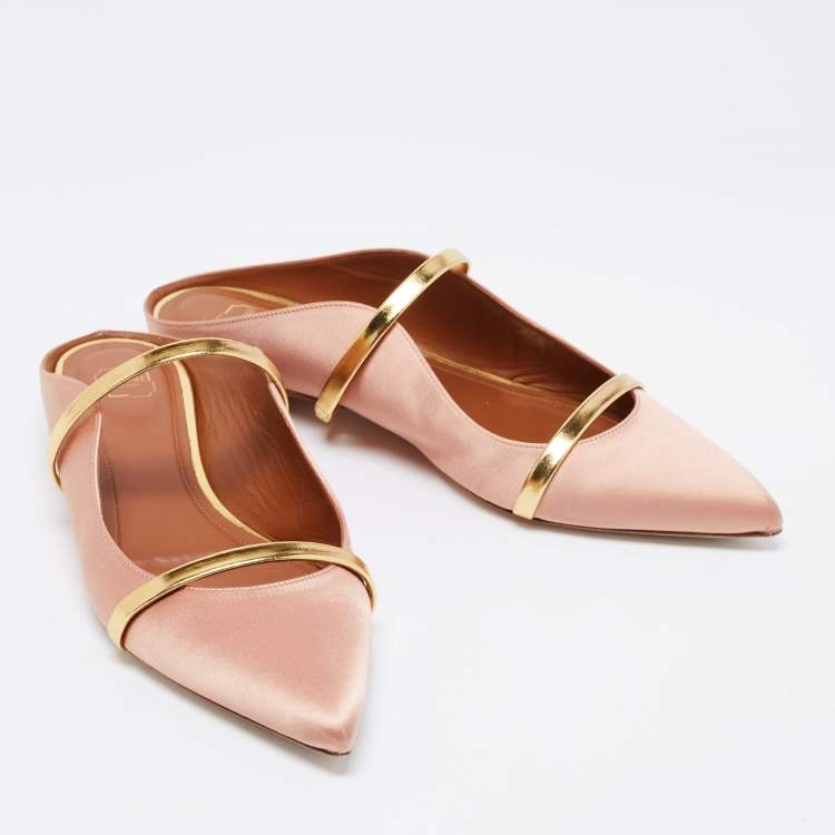 مملوكة مسبقًا Malone Souliers Beige/Gold Satin And Leather Maureen Mules Size 39