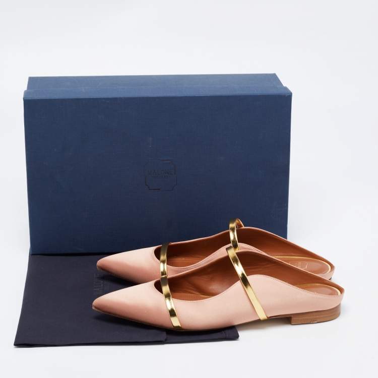 مملوكة مسبقًا Malone Souliers Beige/Gold Satin And Leather Maureen Mules Size 39