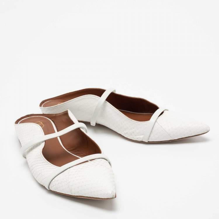 Pre Owned Malone Souliers White Snake Skin Maureen Pointed Toe Flat Mules Size 41