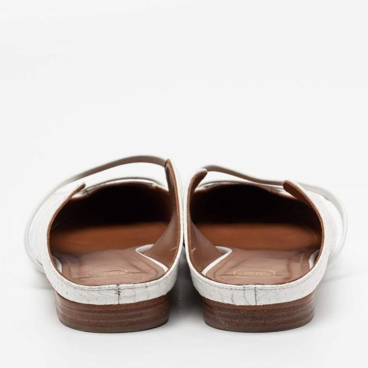 Pre Owned Malone Souliers White Snake Skin Maureen Pointed Toe Flat Mules Size 41